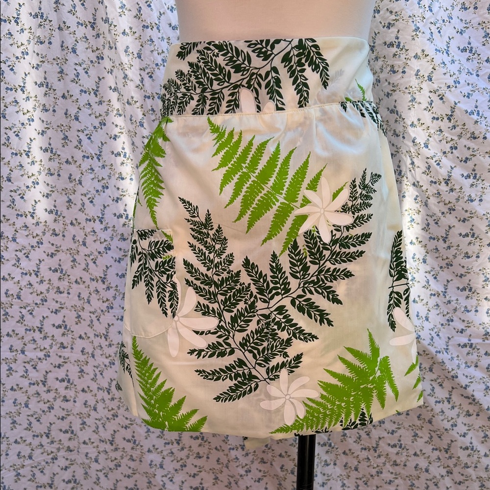 Handcrafted Floral Green and White Apron with pocket